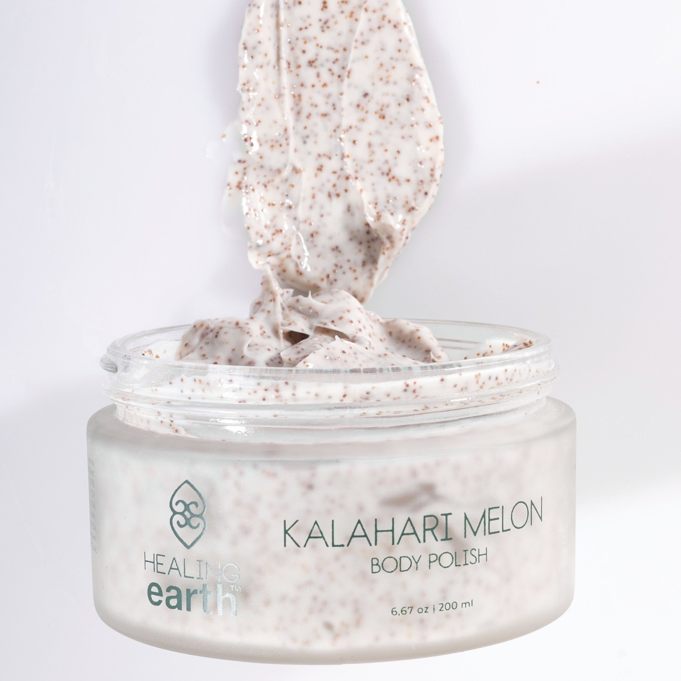 Jar of Kalahari Melon body polish with a white background